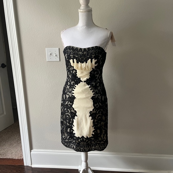 Sue Wong Cream and Black Strapless Dress - Picture 9 of 9